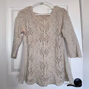beige crochet sleeve sweater